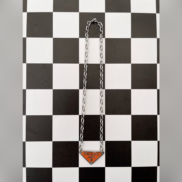 Upcycled Prada Pendent Chain Necklace Stainless - Picture 4 of 7